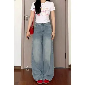 COD LULU Jeans Celana Jeans terbaru kulot Korea Biru muda pinggang tinggi--Baggy Jeans -baggy baggy