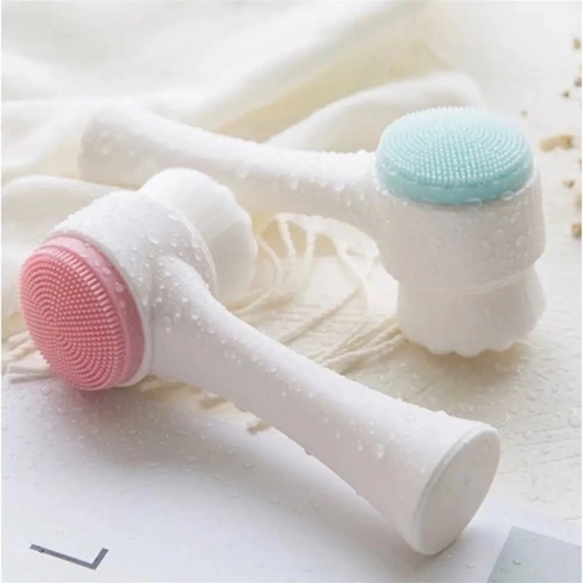 Alat Cuci Muka 2in1 Facial Cleansing Brush Silicone Sikat Pembersih Wajah Pori 2 Sisi Bulu Lembut Halus Silikon