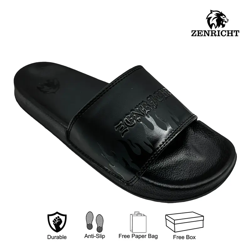 Zenricht Sandal Selop Pria Fullblack Sandal Slide Pria Anti Licin 4
