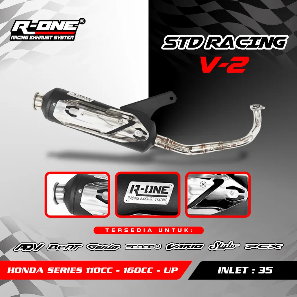 R One Racing Muffler V2 STD Full Package khusus untuk Honda Series