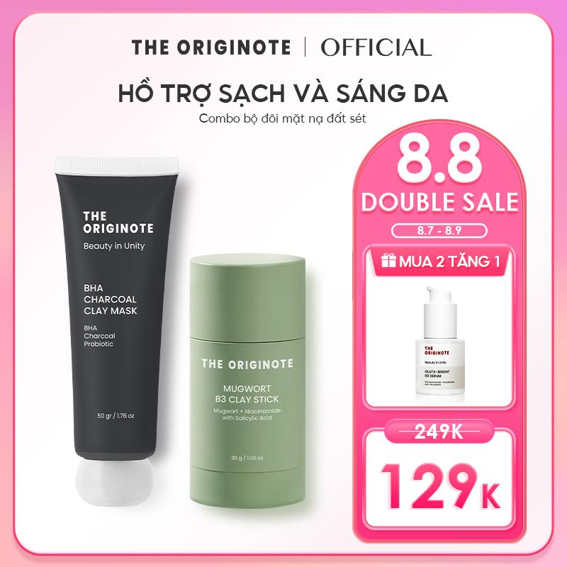 (MUA 2 TẶNG 1 - CHỈ TRONG LIVESTREAM) Combo Mặt nạ đất sét The Originote BHA Charcoal & Mugwort B3 TẶNG Bright B3 Serum