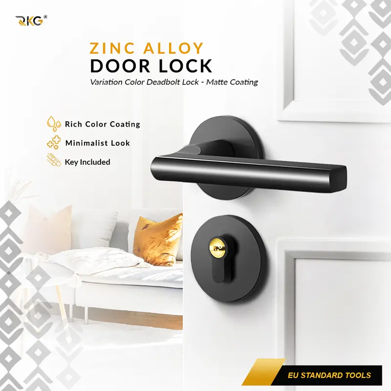 KP-04 Kunci Pintu Pisah Elegant Black Flat Handle Split Door Lock Set 0