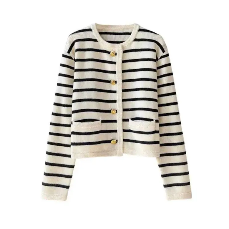 LYLYY Cardigan wanita Rajut Premium Tebal Motif Stripe Korean Style 4