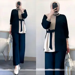 Clara Set Knit Renda Tali Samping Setelan Wanita Bahan Knit Super Casual Cantik Elegan Panjang Remaja Muslim
