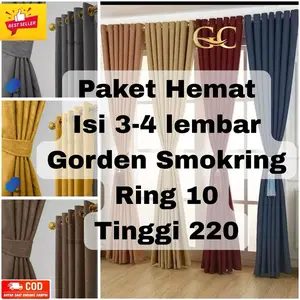 PROMO HEMAT GORDEN ISI 3 & 4 PCS GORDEN JENDELA DAN PINTU SMOKERING 10 MINIMALIS UKURAN TINGGI 220  Curtain Kain Katun Embos Tahan Lama Anti Jamur