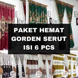 PAKET 6 PCS Gorden serut pintu dan jendela Ukuran 80x200 cm Kain Penutup dan Pemanis Rumah KATUN