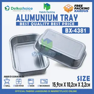 Aluminium Foil Tray Kotak BX-4381 Alu Tray Delkochoice Macaroni Schotel / Pastel Tutup / Baked Lasagna Mentai / Klapertart 380ml Satuan Termurah