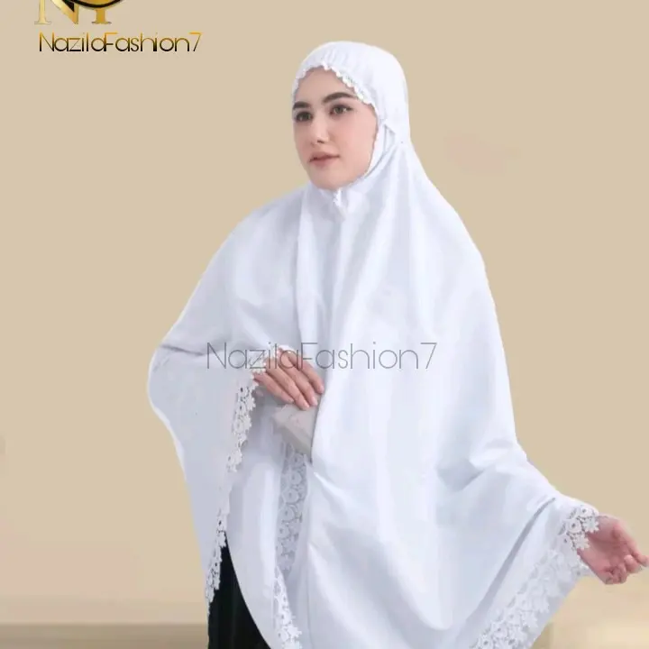 Bergo Umroh Dan Haji Bersaku Renda ziper Katun Premium 3