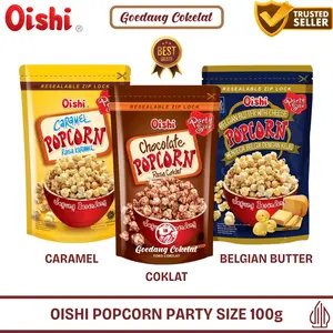 Oishi Popcorn Party Size Chocolate Coklat Caramel Mentega Keju Belgian Butter 100gr