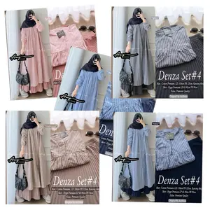 One Set Rok Tunik Salur Cantik Tifana Shiren Denza Serea Atasan Muslim   Setelan Baju Muslim Rok Tunik Salur Panjang Santai Wanita Nyaman