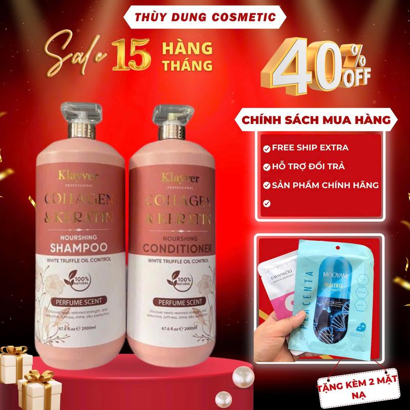 ( TẶNG QUÀ ) Cặp Dầu Gội Xả KLAYVER COLLAGEN & KERATIN , hỗ trợ giảm rụng tóc, giúp mái tóc suôn mượt , mềm mượt,mùi hương thơm mước hoa. 4000ml.1 cặp