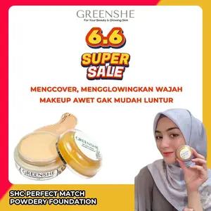 Bedak Glowing Tahan 24 Jam - Greenshe SHC Powdery Foundation - UV Protection Wajah Kosmetik Mencerahkan Oily Kering