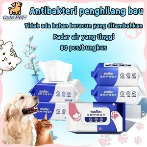 Tisu Basah 80Pcs Kucing Anjing Sterilisasi Bau Air Mata Tisu Basah Lap Kaki Pantat Telinga Dagu Sekali Pakai tisu  mandi