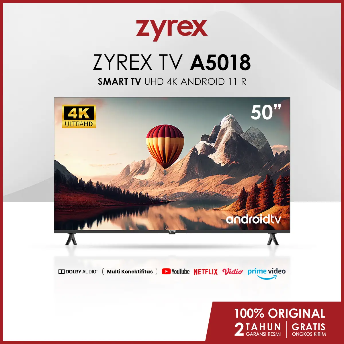 Zyrex TV A5018 50 inch Televisi Smart TV UHD 4K Android 11 R Garansi Resmi 2 Tahun