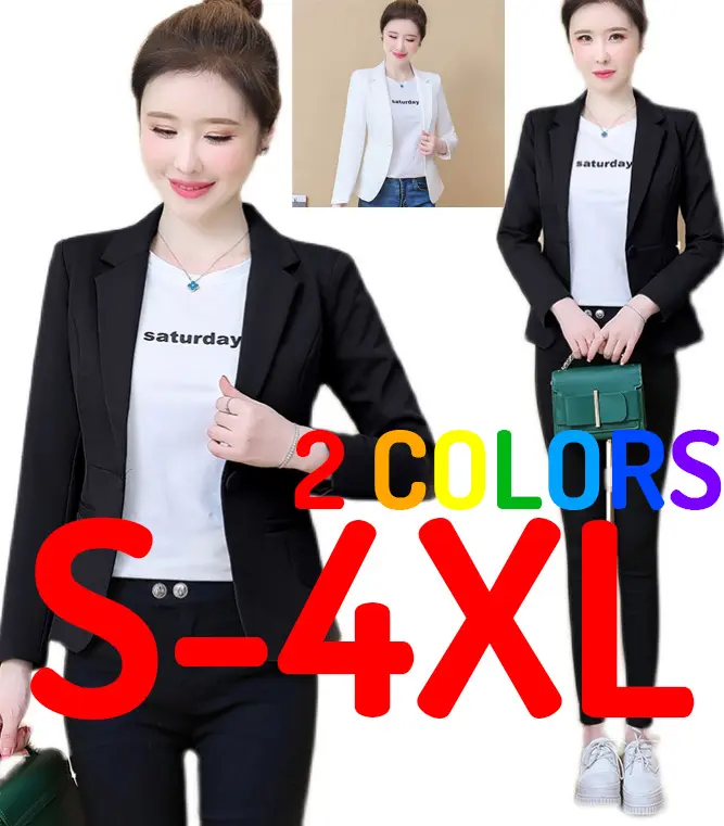 [READY STOCK] Women Formal Office Business Working Plus Size Long Sleeve Blazer Coat Outerwear Jacket Black White Size S - 4XL