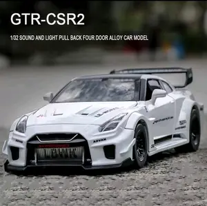 Nissan Diecast Miniatur Mainan Mobil GTR CSR2 Black Mamba 1:32 Roda ABS Karet Bodi Metal Alloy Suara Mesin Buka Pintu Interaktif - Toy