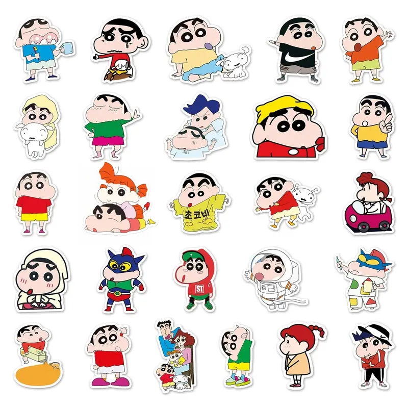 Hình dán Shin Chan hoạt hình Vui Nhộn 10 / 52 miếng, Không thấm nước, Thích hợp cho máy tính xách tay, điện thoại và mũ bảo hiểm, Hình dán sáng tạo, cho trẻ em tự làm 4
