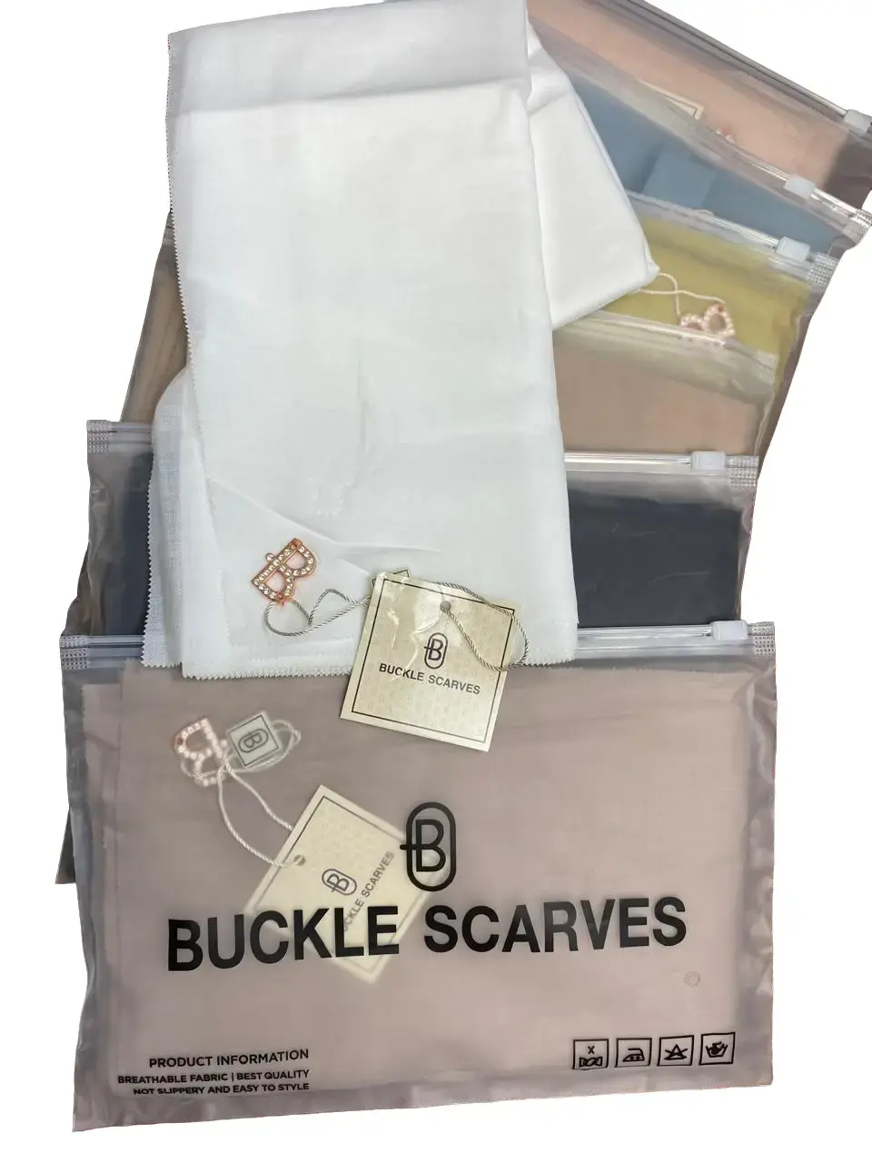 Paket hemat PROMO HIJAB segi empat voal polos BUCKLE SCARVES logo swaroski kemasan pouch fisining laser cutting Square Muslim Kerudung Mewah