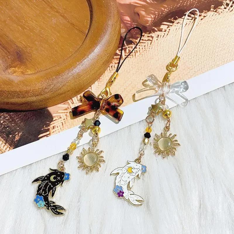Dễ Thương Cá Koi Điện Thoại Quyến Rũ Tối Giản Men Mặt Trời Bow Mặt Dây Chuyền…