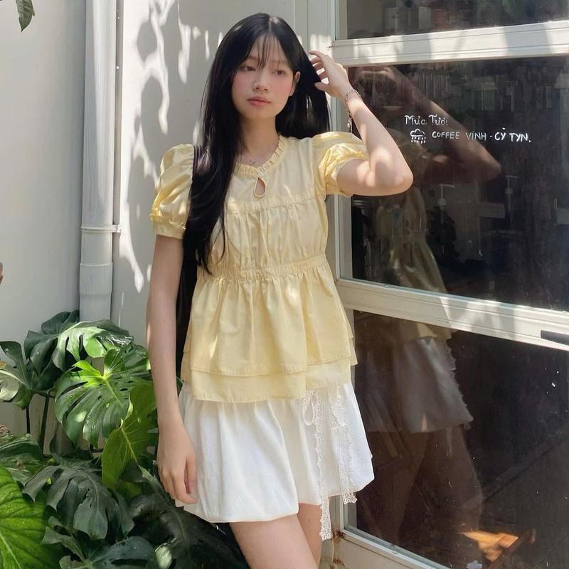 Áo babydoll nhún ngực cổ bèo Heri - by Vintagevibes.