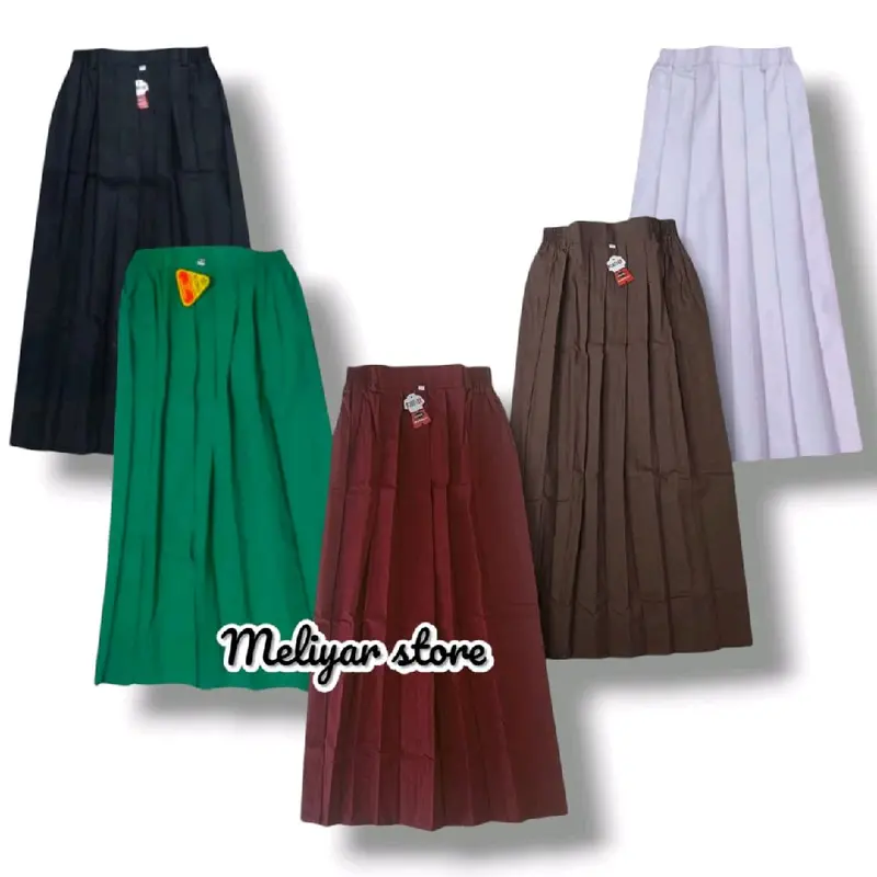 Rok Panjang SD MI Anak Perempuan Rok Rempel Warna Merah Putih Coklat Hijau dan Hitam Fashion 0