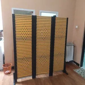 Pembatas Ruangan Rotan Sintetis 3 Panel Motif Wajik Kayu Minimalis