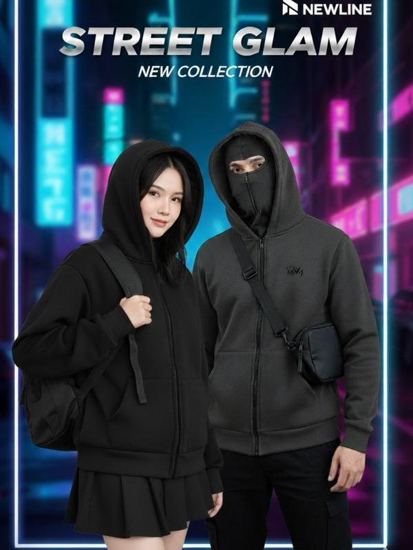 Áo Hoodie Balaclava, Hoodie Ninja 2 mũ, Chống nắng , chắn gió tốt chất liệu nỉ ngoại không xù, trùm kín đầu kiểu dáng trẻ trung năng động Menswear Dài Tay Nhung