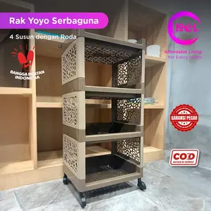 [POL] COD Rak Yoyo Serbaguna 4 Susun Roda Warna Baru | Rak Kamar Mandi | Rak Dapur Plastik | Rak Penyimpanan