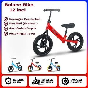 Sepeda Anak Balance Bike tanpa pedal 12 inc Roda 2 Sepeda Keseimbangan Anak dengan Ban Eva Anti Kempes Hadiah Cocok untuk Usia 3-5 Tahun Bahan Plastik & EVA FOAM