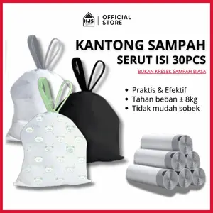 HJS Kantong Sampah Tali Serut Premium Ukuran 45x45cm Warna Putih - kresek sampah hitam tidak mudah sobek