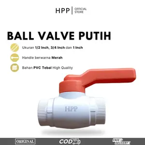 HPP Ball Valve Putih Jumbo Stop Kran Bahan PVC 1/2" - 3/4" - 1" Ballvalve Gagang Merah