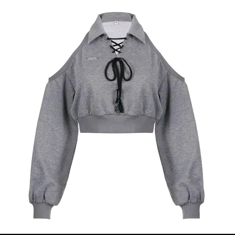 Sweater Wanita Lisa Open Shoulder End Stylish Basic Crop Knitwear Atasan Crewneck Fleece Lembut Hoodie Crop Top Remaja - Oversize, Panjang Hitam Nyaman Casual High 1