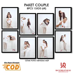 (8 PCS) 6R CETAK FOTO + BINGKAI MDF 15X20 CM Dipasang di Dinding Modern Satu Sisi frame Rectangle dinding