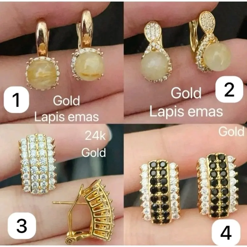 Anting Titanium Gold Lapis Emas Awet Anti Luntur Elegan Perempuan Aksesoris Earrings