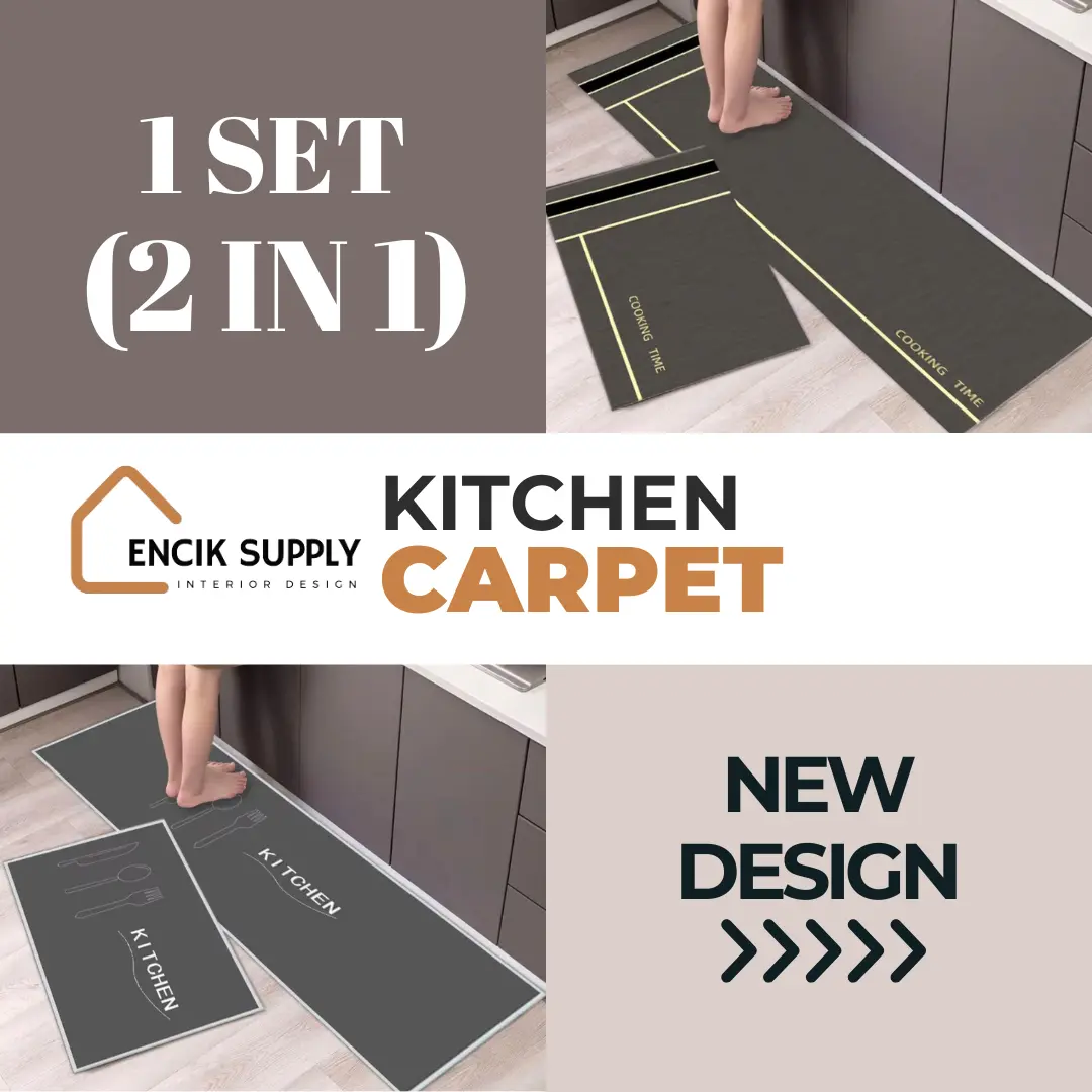 Encik Supply 1 Set [2 in 1] Tiles Pattern 3D Printing Carpet Kitchen Carpet Alas Kaki Dapur Permaidan