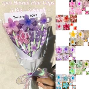 7pcs Hawaii Clamp Flowers Hair Clip Set Flower Clip Bouquet Set Barrettes Hair Clips Pink Purple Blue Clump Woman Fashion Hair Accessories