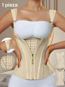 Ganchos de cremallera de color sólido para mujer Corsé de entrenador de cintura, Tops de fajas con control de barriga, Modelador de cuerpo con ganchos ajustables para mujer,ropa para mujer