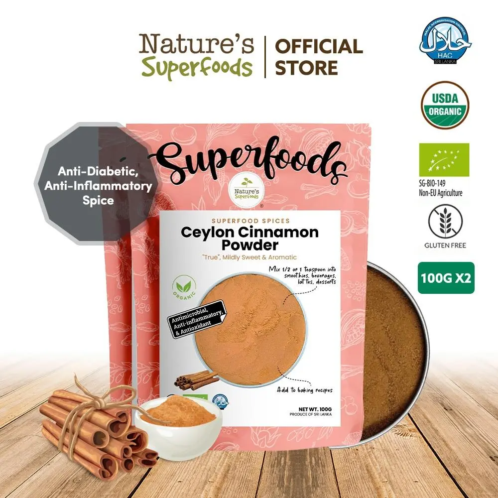 Bundle Deal: Nature's Superfoods Organic Ceylon Cinnamon Powder Spice (Premium Grade) 100g Pack x 2 l BB Date: 2 OCT 25