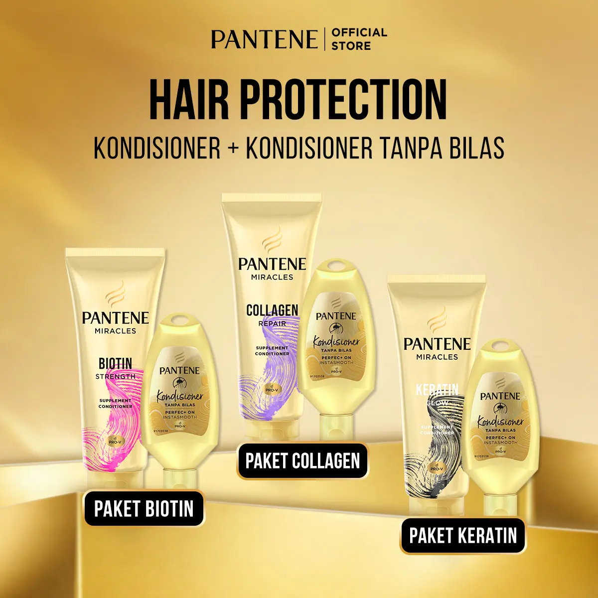 Daily Hair Protection - Pantene Kondisioner 70ml + Kondisioner Tanpa Bilas - Biotin/Collagen/Keratin - Perbaikan Intensif untuk Rambut Rusak dan Kering dan Rontok