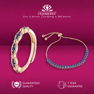 OS1-D170 Set Cincin & Gelang Wanita Cranberry Jewelry Premium Lapis Emas 18k Anti Luntur Anti Berubah Warna Garansi 1 Tahun Resmi Size Adjustable Kualitas Grade Terbaru Aksesoris Perhiasan Cincin Nikah Permata VVS1 Elegan COD