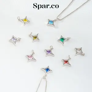 Spar.co Colored Birth Stone Silver Charm Liontin Platinum - Liontin Bulan Kelahiran Berwarna untuk Kalung atau Gelang Aksesoris Wanita High Quality SP-AAF1158