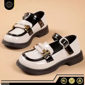 DM SHOPP - Sepatu  Loafers / Docmart Anak Perempuan Size 26-35  Slip On Bahan Glosy Kombinasi Gesper Depan Casual AS 199