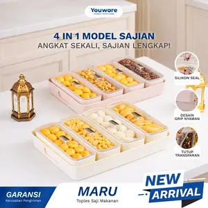 [READY STOK] Youware - Toples Kecil Wadah Penyimpanan Serbaguna 4 Kompartemen Terpisah dengan Nampan / Baki Sajikan dan Simpan Makanan Berbeda Sekaligus dalam Satu Tempat / Bahan bukan dari Kulit