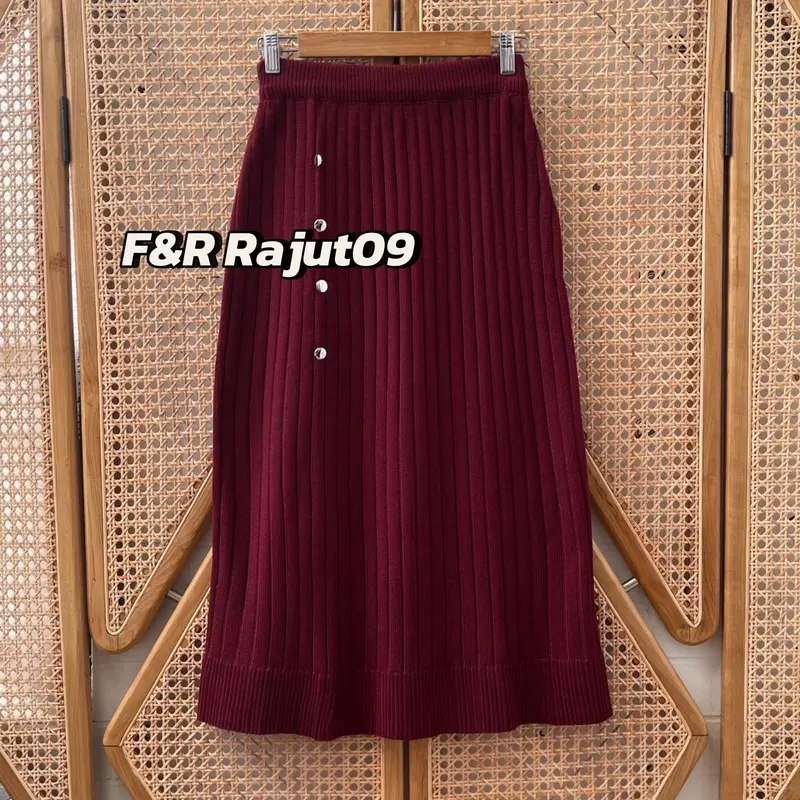 Alexa Rok Span Knit Rajut Pendek Premium Wanita Motif Kancing Jalur Kekinian 5