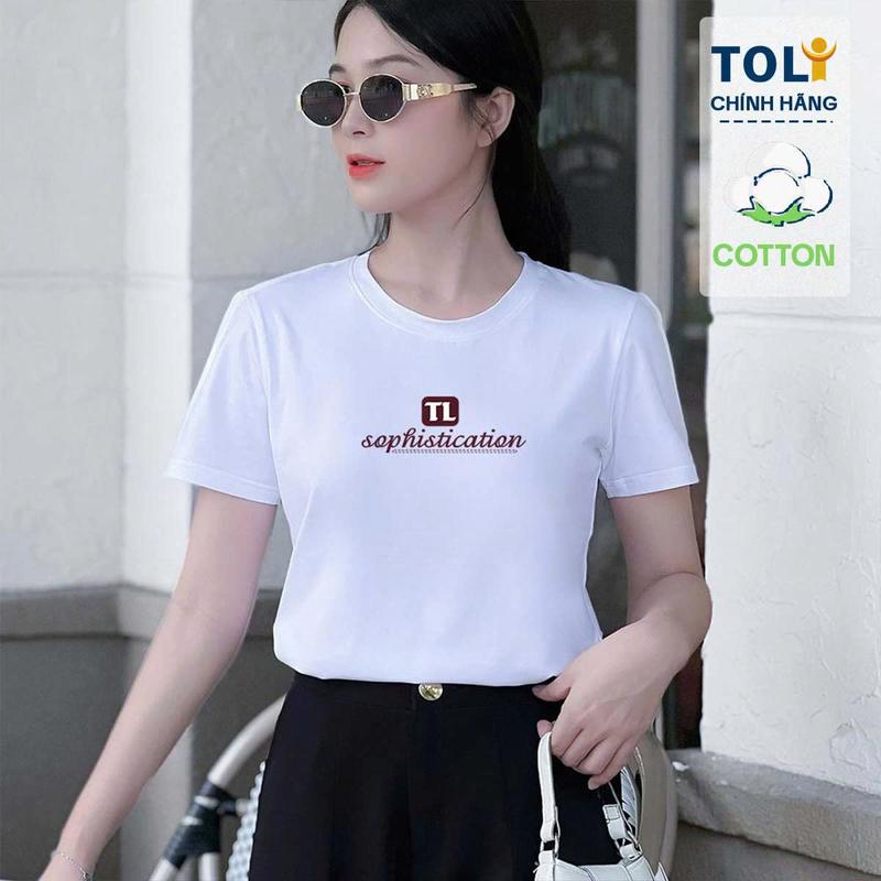 Áo thun nữ cổ tròn TOLI PSB1011 – In chữ TL trước ngực form vừa dáng vải cotton 4 chiều mềm mại