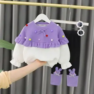 Setelan lucu baju anak perempuan 0 bulan - 4 tahun MOTIF POL RAINBOW Bayi Parsel Cewek Katun set 3