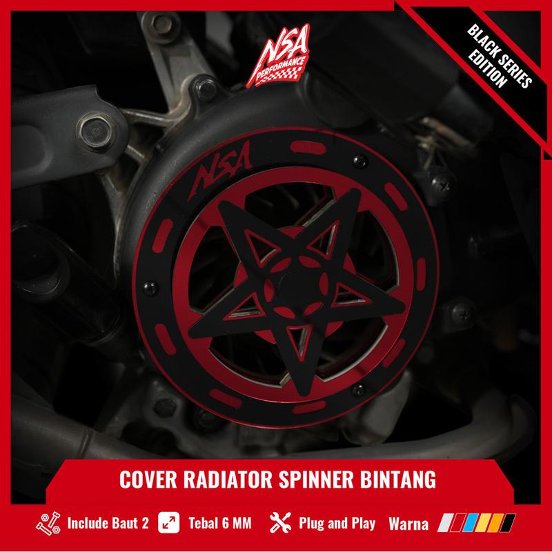 NSA COVER KIPAS SPINER TYPE BINTANG BLACK SERIES Beat Scoopy Vespa Mio Filano Fazzio TUTUP PELINDUNG KIPAS RADIATOR Universal Baut Gold Motor cover  radiator Motorcycle Orange 4