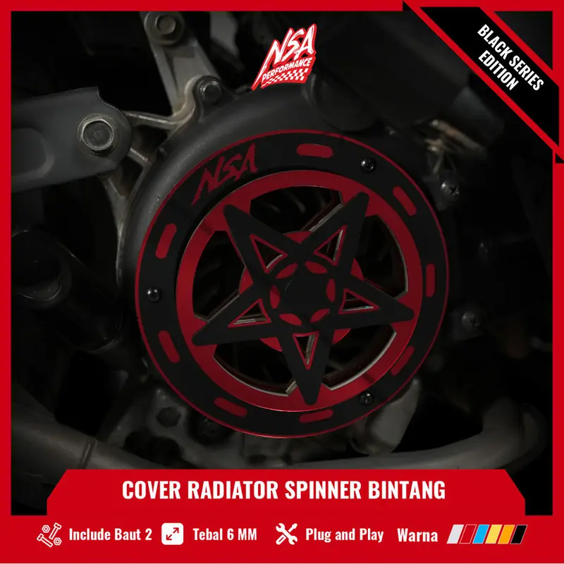 NSA COVER KIPAS SPINER TYPE BINTANG BLACK SERIES Beat Scoopy Vespa Mio Filano Fazzio TUTUP PELINDUNG KIPAS RADIATOR Universal Baut Gold Motor cover  radiator Motorcycle Orange 3