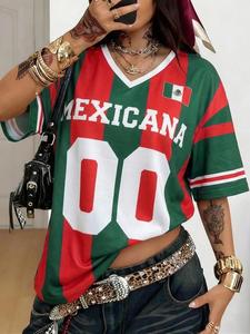 Camiseta de fútbol para mujer estilo retro y México Mexicana 00, ajuste holgado, ideal para el día del partido y uso casual, estilo Y2K con estampado integral.