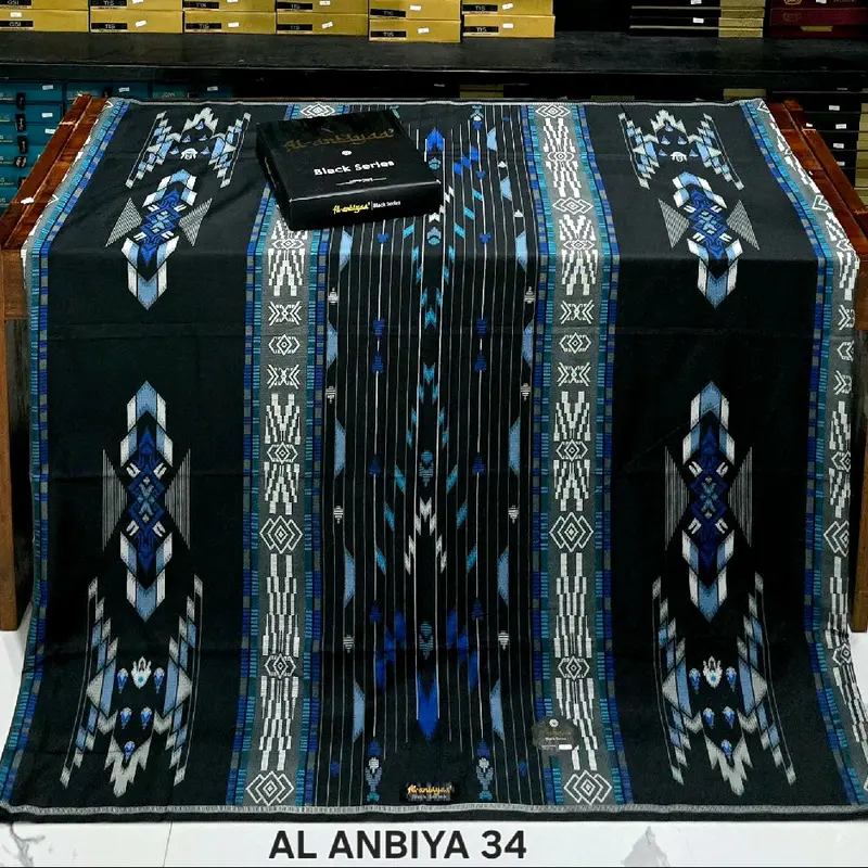 Sarung Al Anbiya Rayon Super Printing - Motif Muslim Lembut untuk - Dewasa, Katun, Hitam, Keren, Kotak 8
